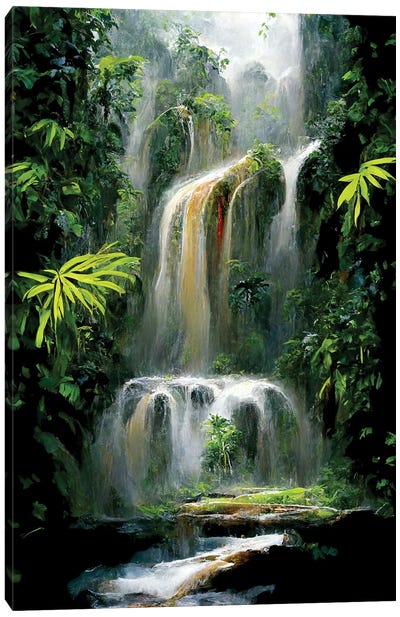 Jungle Waterfall III Canvas Art Print - Mike Kiev