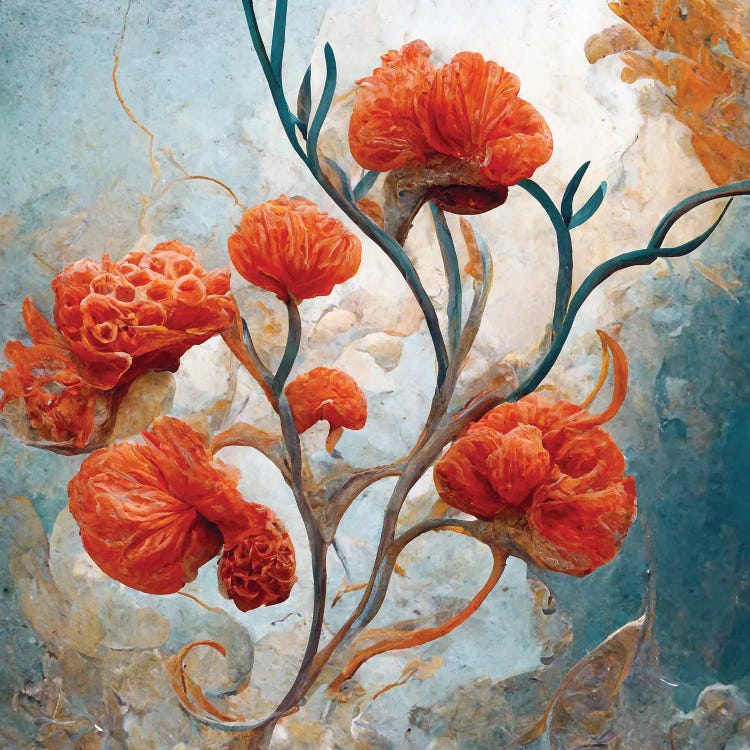Fantastic Red Flowers V by Mike Kiev wall art