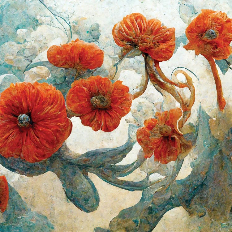 Fantastic Red Flowers IV by Mike Kiev wall art