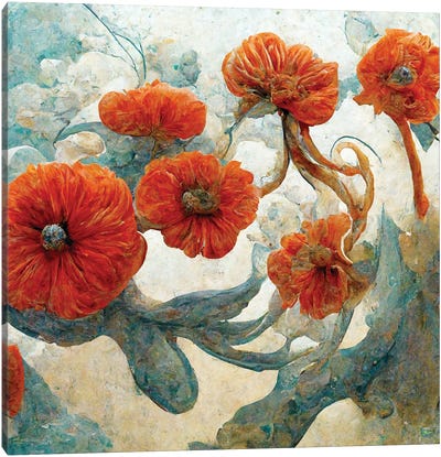 Fantastic Red Flowers IV Canvas Art Print - Mike Kiev