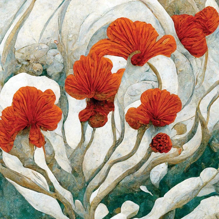 Fantastic Red Flowers III by Mike Kiev wall art