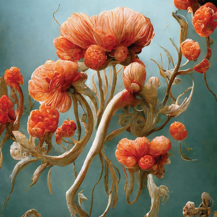 Fantastic Red Flowers II by Mike Kiev wall art