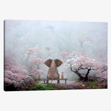 Elephant And Dog In Japanese Garden Canvas Print #MII363} by Mike Kiev Art Print