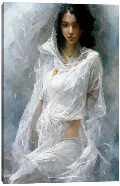 Girl In White Clothes In The Bathroom Canvas Art Print - Mike Kiev