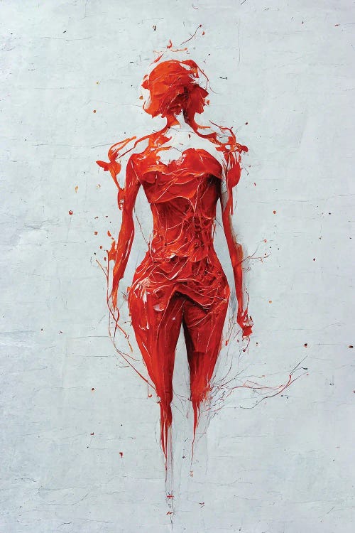 Woman Painted With Rough Red Paint