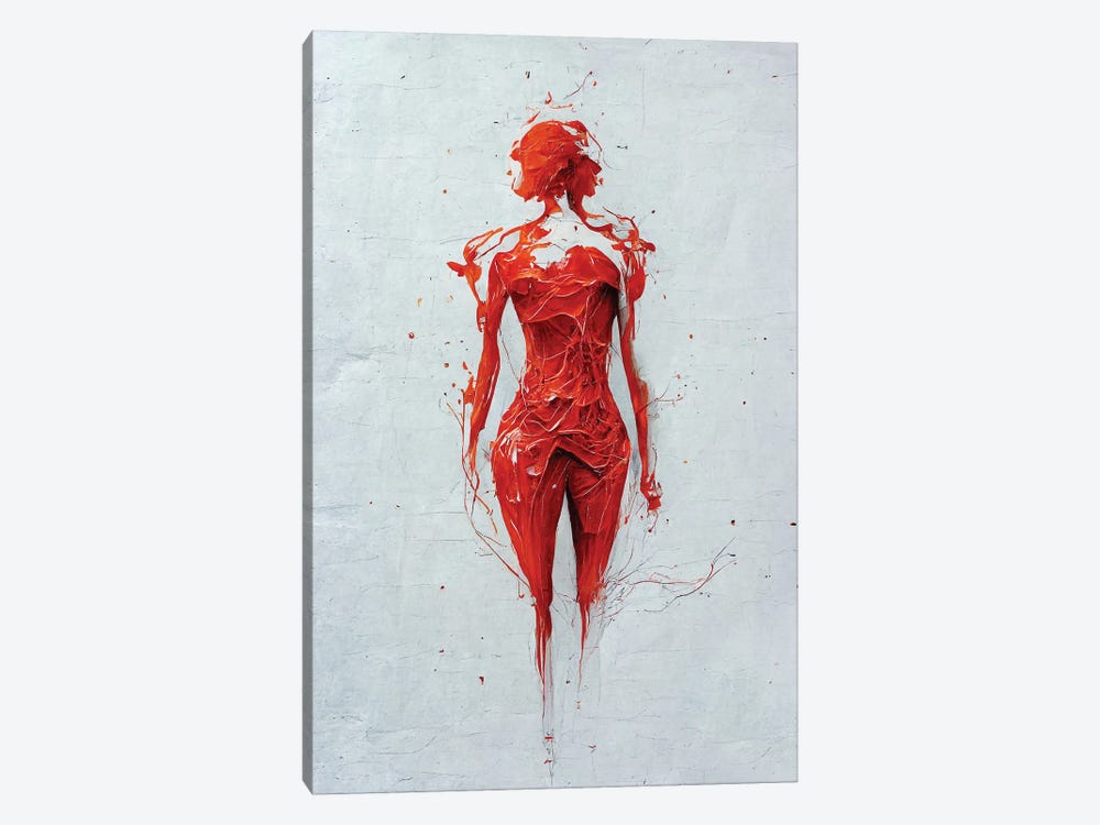 Woman Painted With Rough Red Paint by Mike Kiev 1-piece Canvas Print