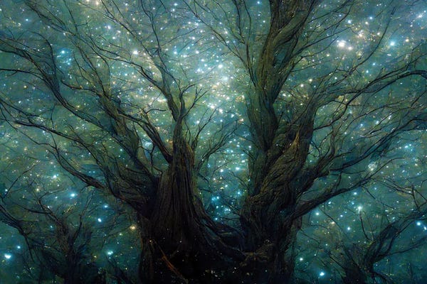 Mike Kiev: Bare Tree And Fireflies by Mike Kiev