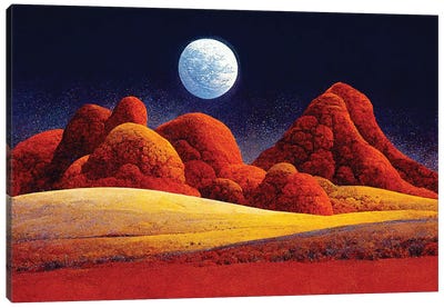 Mountain Landscape On A Moonlit Night Canvas Art Print - Mike Kiev