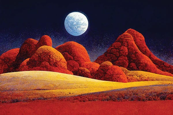 Mike Kiev: Mountain Landscape On A Moonlit Night by Mike Kiev