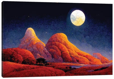 Mountain Landscape On A Moonlit Night II Canvas Art Print - Mike Kiev