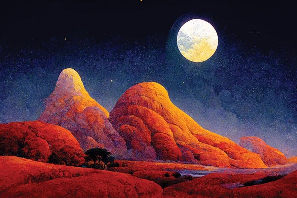 Mike Kiev: Mountain Landscape On A Moonlit Night II by Mike Kiev