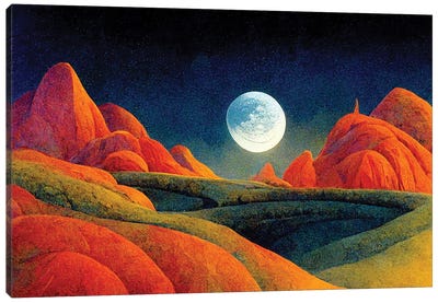 Mountain Landscape On A Moonlit Night IV Canvas Art Print - Mike Kiev
