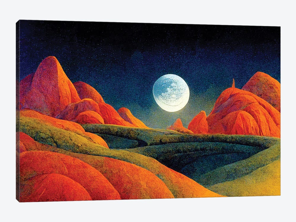 Mountain Landscape On A Moonlit Night IV by Mike Kiev 1-piece Canvas Art Print