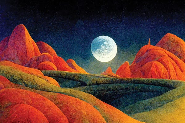 Mike Kiev: Mountain Landscape On A Moonlit Night IV by Mike Kiev