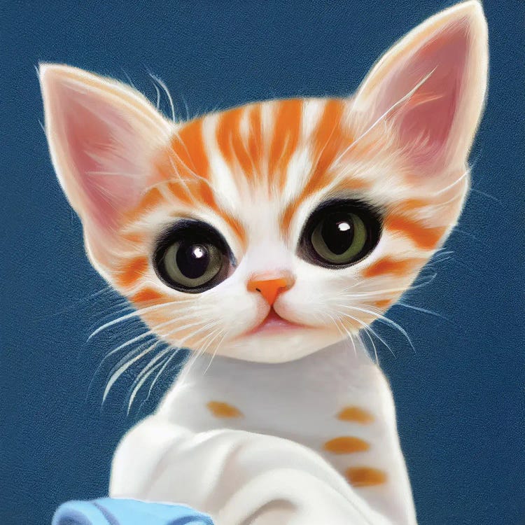 Cute Kitten On Blue by Mike Kiev wall art