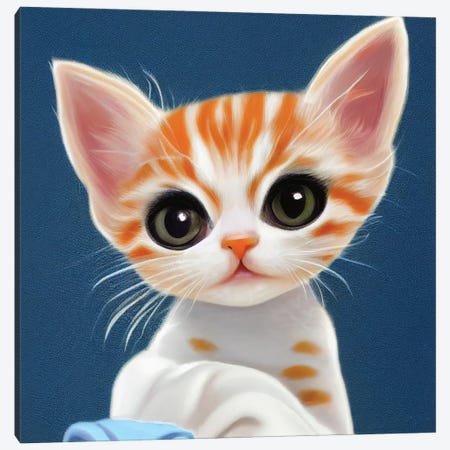 Cute Kitten On Blue Canvas Print #MII388} by Mike Kiev Canvas Print