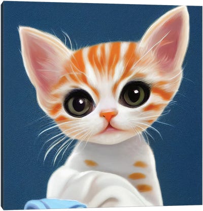 Cute Kitten On Blue Canvas Art Print - Mike Kiev