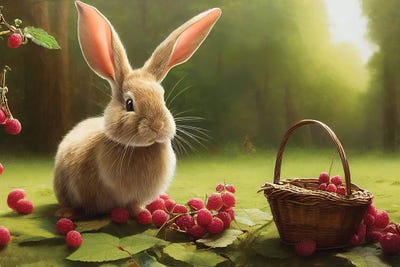Rabbit And Berry IV by Mike Kiev multi panel art