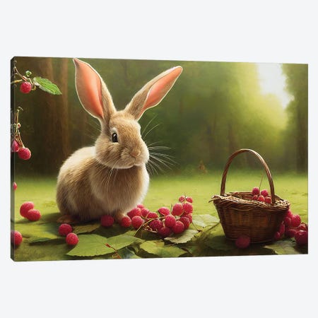 Rabbit And Berry IV Canvas Print #MII391} by Mike Kiev Canvas Artwork