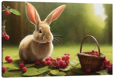 Rabbit And Berry IV Canvas Art Print - Mike Kiev