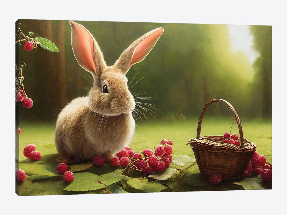 Rabbit And Berry IV by Mike Kiev 1-piece Canvas Art