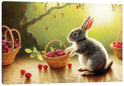 Rabbit And Berry II Canvas Art Print - Mike Kiev
