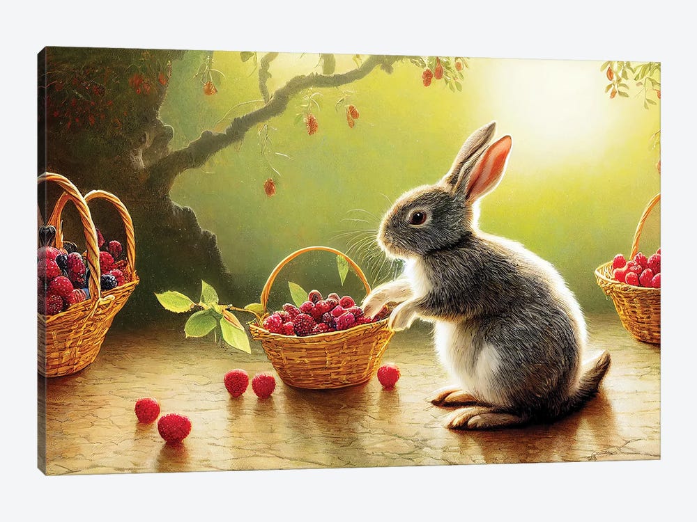 Rabbit And Berry II by Mike Kiev 1-piece Canvas Print
