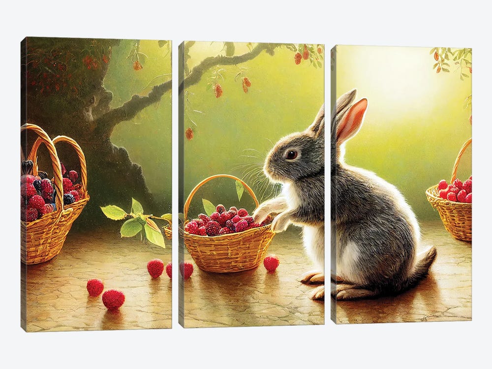 Rabbit And Berry II by Mike Kiev 3-piece Art Print