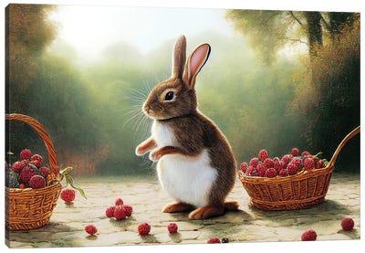 Rabbit And Berry III Canvas Art Print - Mike Kiev