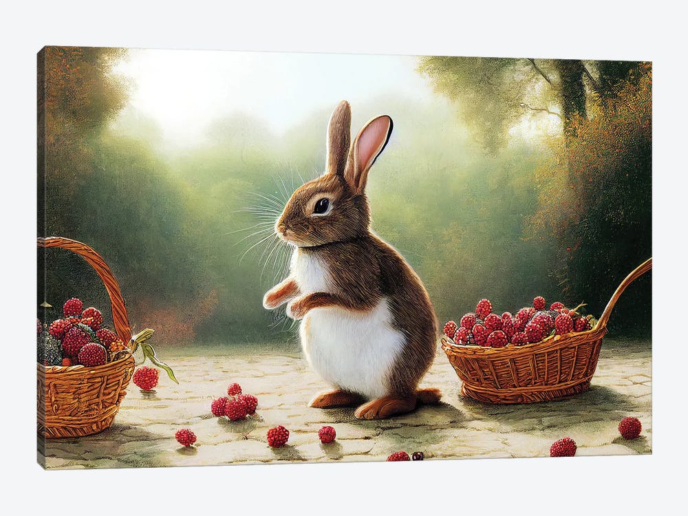 Rabbit And Berry III by Mike Kiev 1-piece Canvas Art