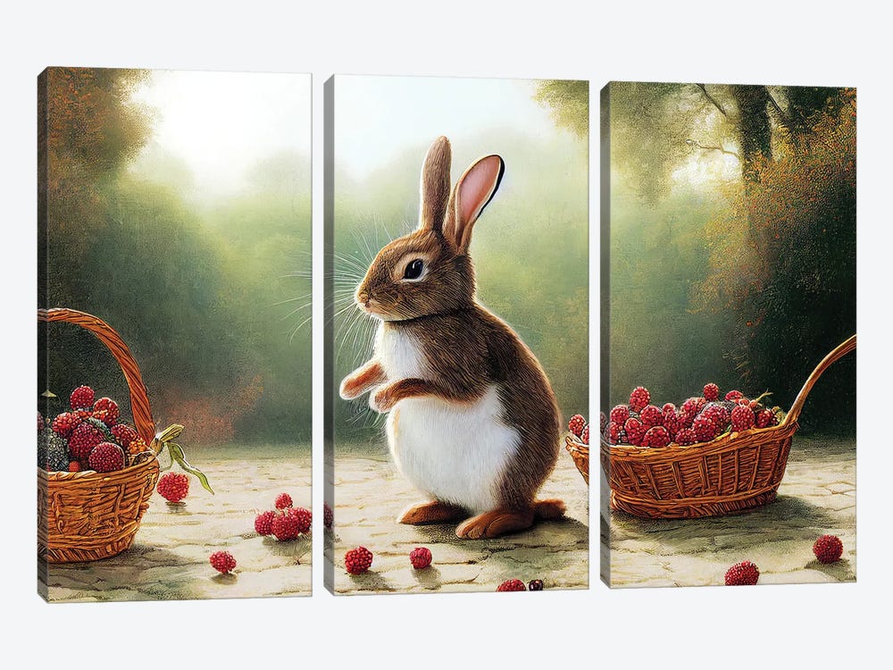 Rabbit And Berry III by Mike Kiev 3-piece Canvas Artwork