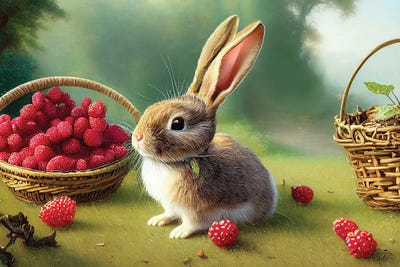 Rabbit And Berry by Mike Kiev art print