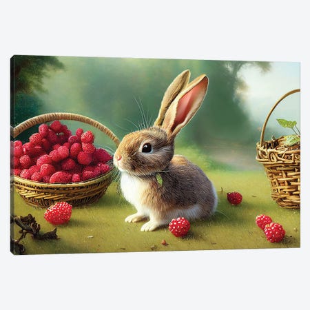 Rabbit And Berry Canvas Print #MII394} by Mike Kiev Art Print