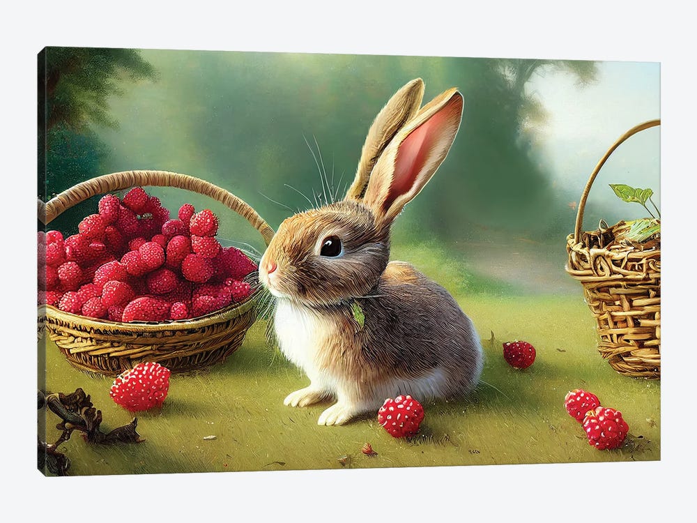 Rabbit And Berry by Mike Kiev 1-piece Canvas Art Print