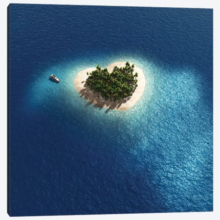 Aerial View Of Heart Shape Tropical Island Canvas Print #MII3} by Mike Kiev Canvas Wall Art