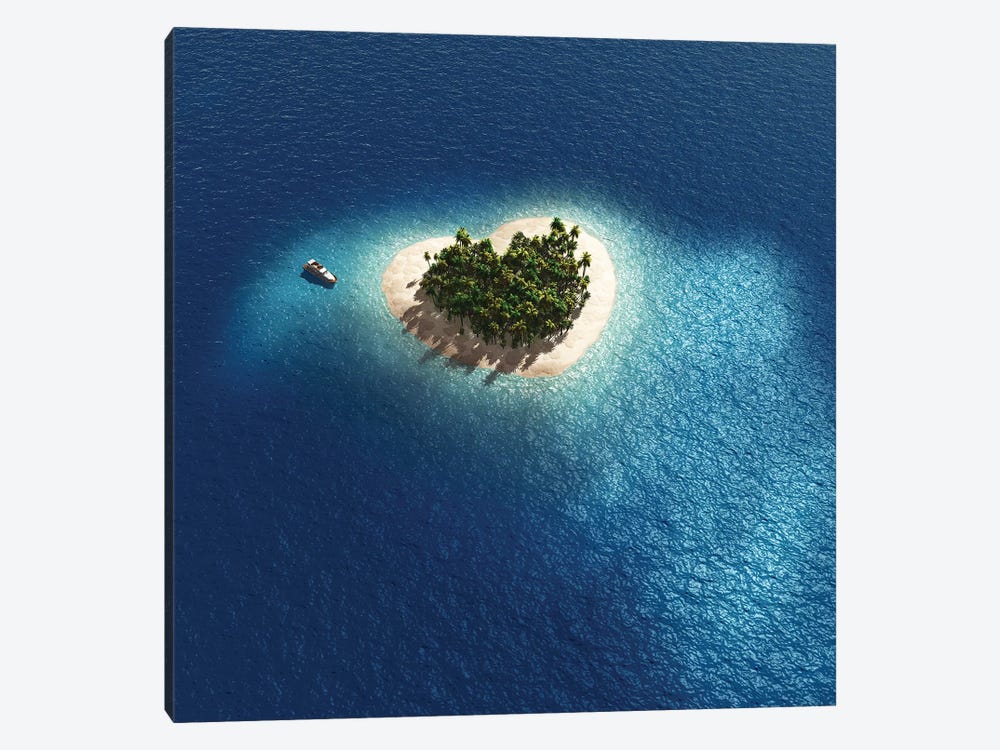 Aerial View Of Heart Shape Tropical Island by Mike Kiev 1-piece Canvas Artwork