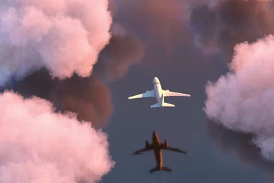 Airplane Flies Over The Water by Mike Kiev metal wall art