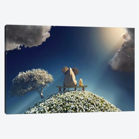 Elephant And Dog Sitting On A Spring Planet Canvas Print #MII40} by Mike Kiev Art Print