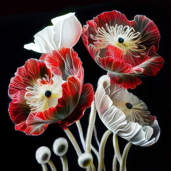 Mike Kiev: Red Poppy On Black by Mike Kiev