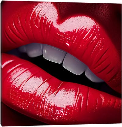 Red Lips Canvas Art Print - Mike Kiev