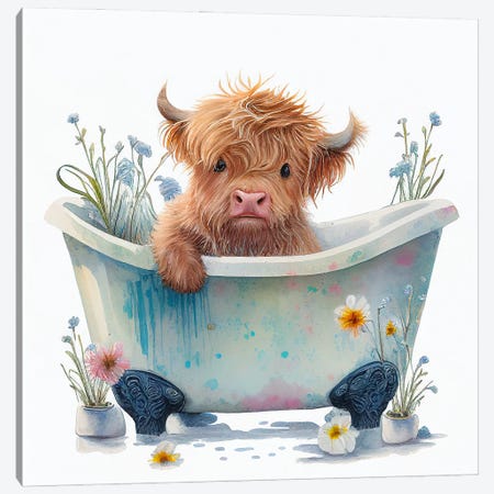 Bathing A Highland Cow II Canvas Print #MII421} by Mike Kiev Canvas Artwork