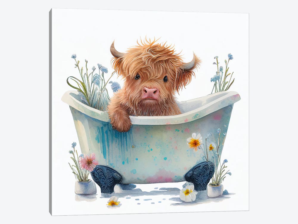 Bathing A Highland Cow II by Mike Kiev 1-piece Canvas Artwork