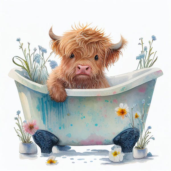 Wall Art: Bathing A Highland Cow II by Mike Kiev