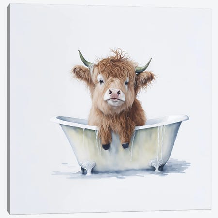 Bathing A Highland Cow III Canvas Print #MII422} by Mike Kiev Canvas Wall Art