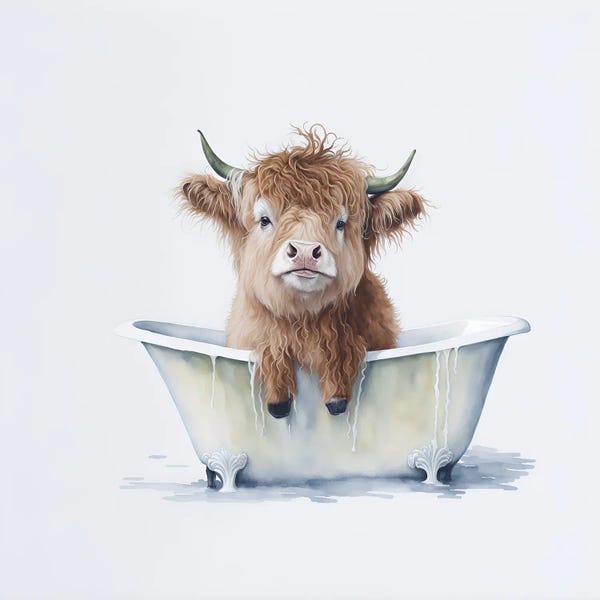 Mike Kiev: Bathing A Highland Cow III by Mike Kiev