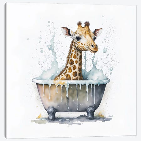 Bathing A Giraffe Canvas Print #MII423} by Mike Kiev Canvas Artwork