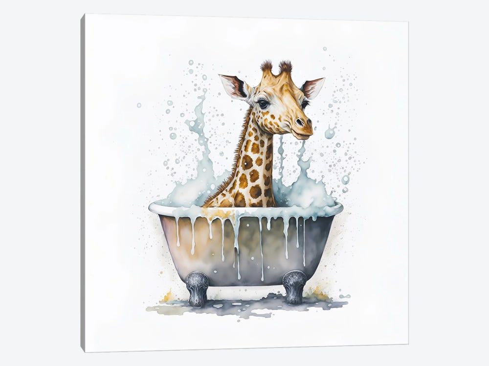 Bathing A Giraffe by Mike Kiev 1-piece Canvas Artwork