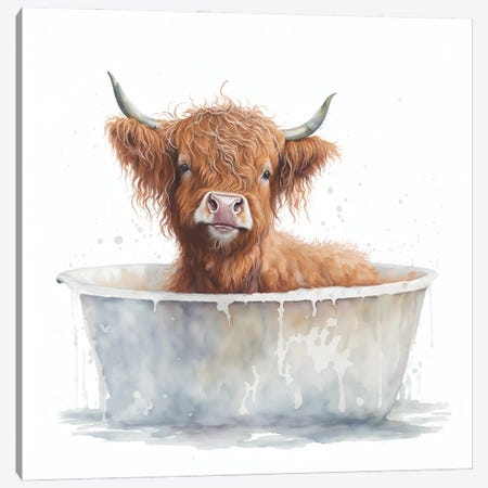 Bathing A Highland Cow I Canvas Print #MII424} by Mike Kiev Canvas Art Print