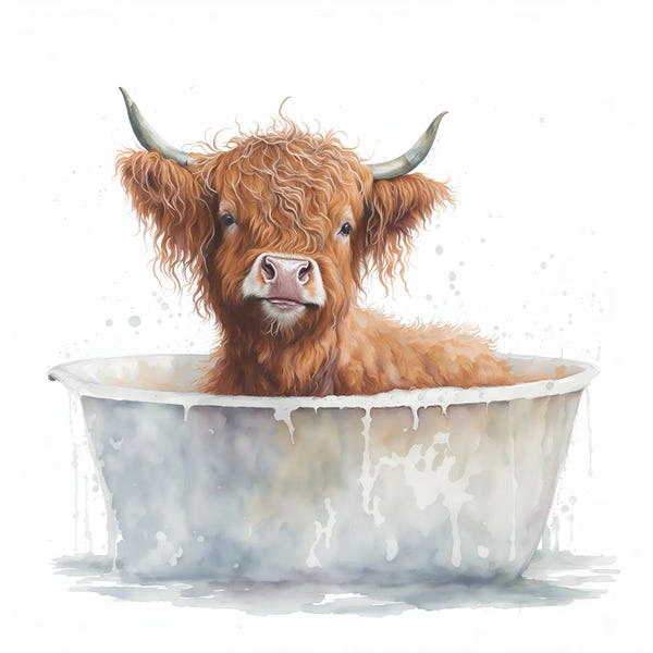 Mike Kiev: Bathing A Highland Cow I by Mike Kiev