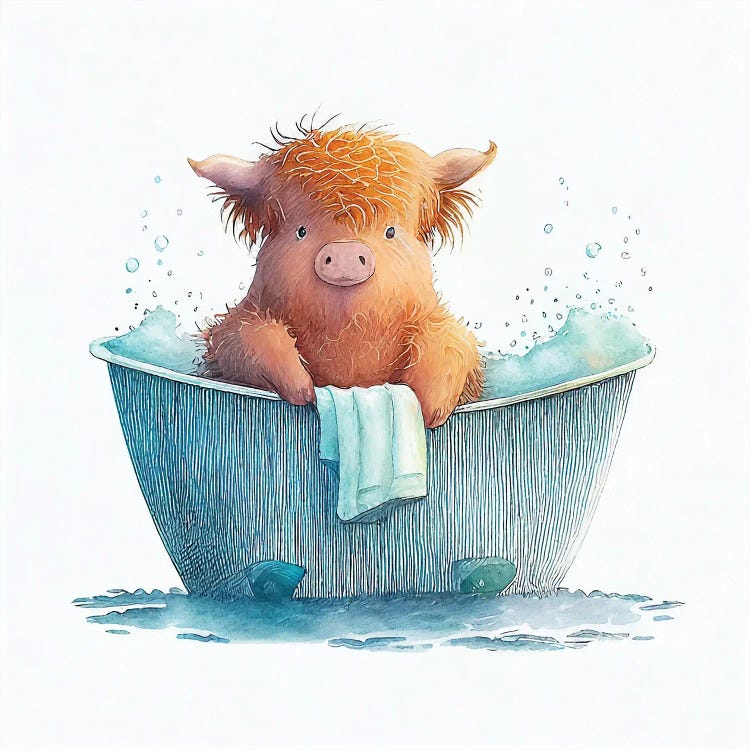 Bathing A Small Highland Cow by Mike Kiev wall art